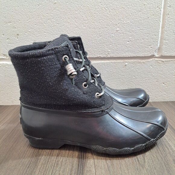 Sperry Saltwater Quilted Wool Rain Duck Boots Black Women's Size 8 Waterproof - Picture 2 of 7